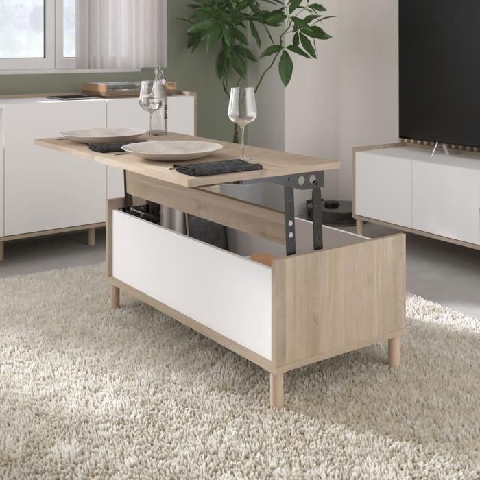 Parisot MORPHOS0400TABA Mesa de Centro Elevable MORPHOS Rectangular Blanco/Roble 100x50x43.6 cm Parisot MORPHOS0400TABA Mesa de Centro Elevable MORPHOS Rectangular Blanco/Roble 100x50x43.6 cm