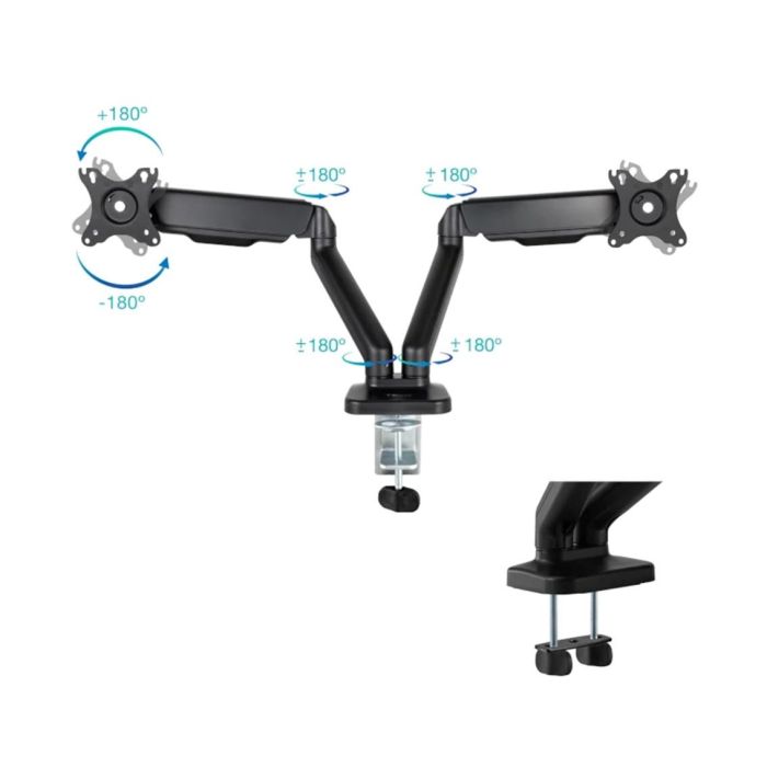 TooQ DB5132TNR-B Soporte de Mesa para 2 Monitores 17-32" hasta 9kg, Giratorio, Inclinable, VESA 75x75 100x100, Negro 2