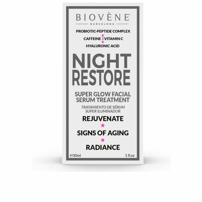 Biovène NIGHT RESTORE Sérum Facial Antiedad Rejuvenecedor Efecto Glow Antiarrugas Luminosidad con Ácido Hialurónico 30 ml