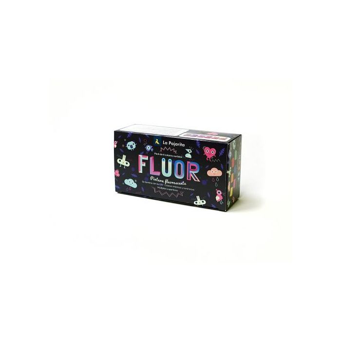 La Pajarita Pintura Acrílica Fluorescente, botes de 35 ml, caja de 6 unidades colores surtidos (Amarillo, Naranja, Rojo, Magenta, Azul, Verde)