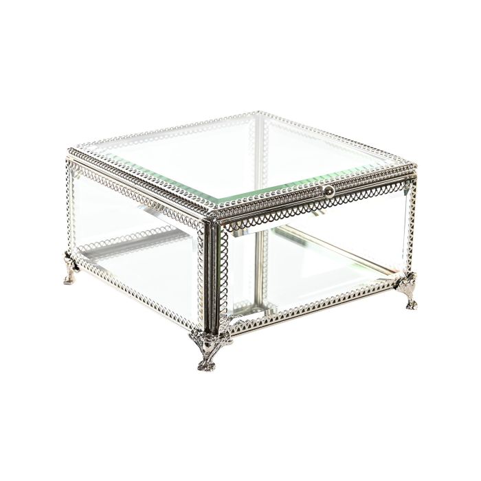 DKD Home Decor Joyero Tradicional Cristal Plateado Transparente Metal 16 x 10 x 16 cm Brillante 2