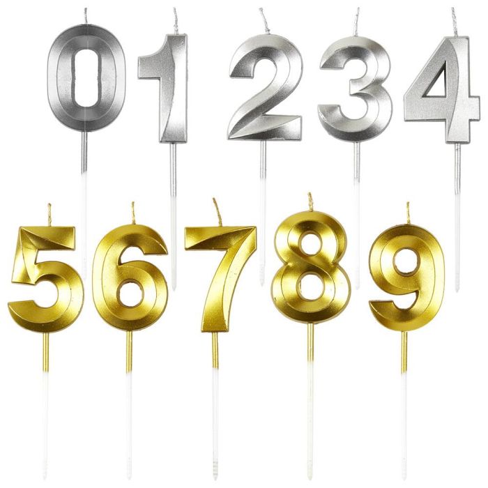 Party Time Vela Aniversario Cifra 0 al 9 Plata/Oro 2
