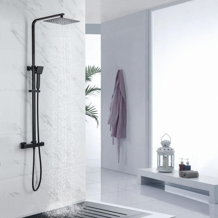 OCEANIC Columna de ducha - Mezclador termostático - Cabezal alto rectangular 30x20 cm - Negro mate 1 OCEANIC Columna de ducha - Mezclador termostático - Cabezal alto rectangular 30x20 cm - Negro mate 1