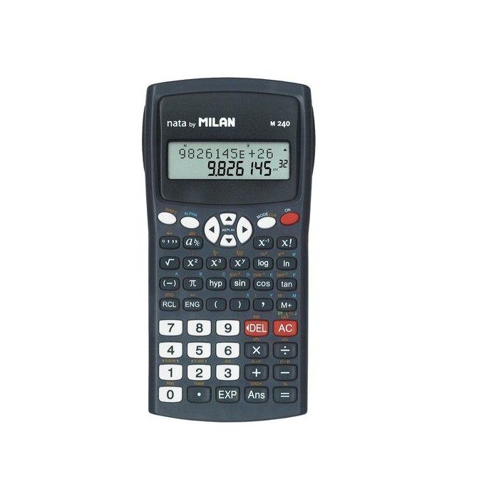 Milan M240 black Calculadora científica 240 funciones 2 líneas 10+2 dígitos con tapa protectora gris
