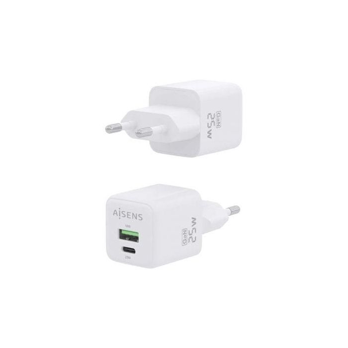 AISENS - CARGADOR GaN 25W, 1xUSB-C PD3.0 QC4.0, 1xUSB-A QC3.0, BLANCO 2 AISENS - CARGADOR GaN 25W, 1xUSB-C PD3.0 QC4.0, 1xUSB-A QC3.0, BLANCO 2
