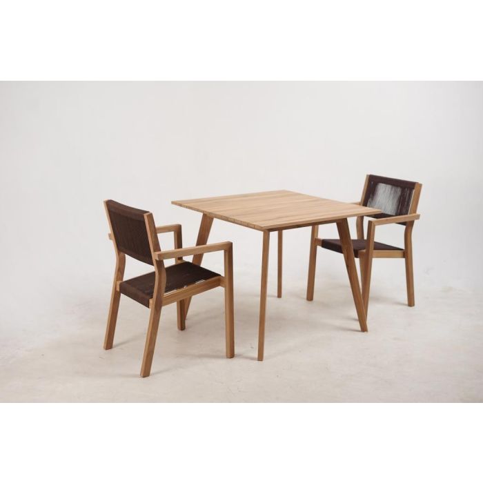 DKD Home Decor Set de 5 Mesas Terraza y Jardín Marrón Teca y Cuerda 90 x 75 x 90 cm 1