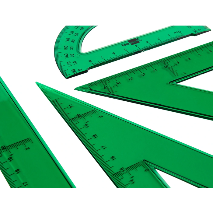 Liderpapel Juego de Reglas y Escuadra de 30 cm, Cartabón, Semicírculo en Petaca Plástica Verde 2