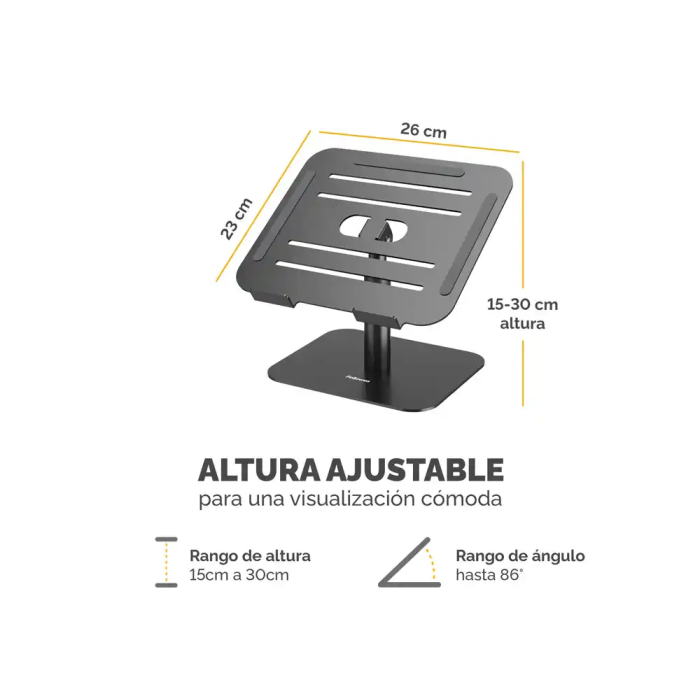 Fellowes Soporte para Portátil Aluminia Negro, Peana Ergonómica Ajustable, 280x245x65 mm 1