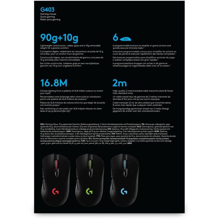 Logitech G403 Hero Ratón Gaming USB, Sensor HERO 25K, RGB LIGHTSYNC, 25600 DPI, 6 Botones Programables, Pesa Ajustable - 910-005633 6