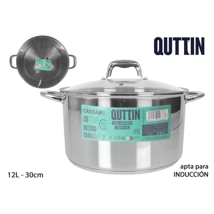 Quttin Olla con Tapa de Acero Inoxidable para Inducción 30 cm / 12 L New Caesar (2 Unidades)