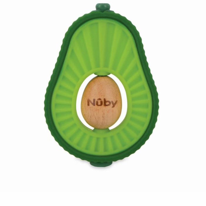 Nûby Mordedor Aguacate para Bebé 6m+ de Silicona Blanda y Hueso Giratorio de Madera | Alivia Encías y Estimula Desarrollo | 1 unidad