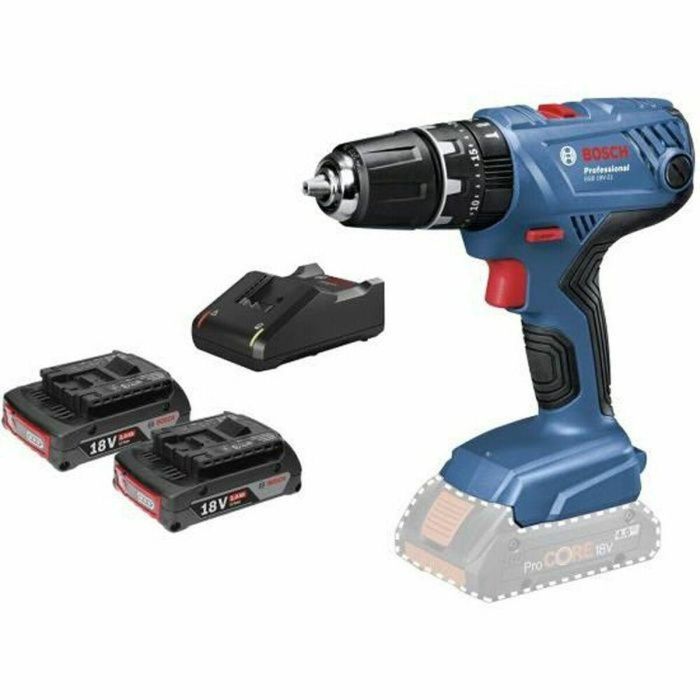 Bosch Professional 06019H1107 Taladro Percutor GSB 18V-21 Inalámbrico con 2 Baterías 2,0Ah, Cargador GAL 18V-40, Maletín L-BOXX