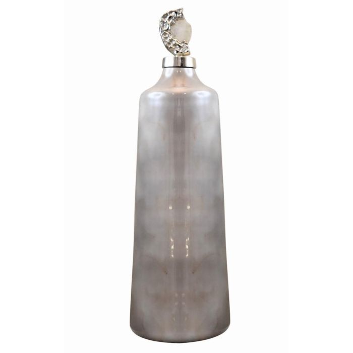 DKD Home Decor Tibor Jarrón Decorativo Alto de Cristal con Detalles de Piedras Rosa, 59 cm de Altura, 19x59x19 cm