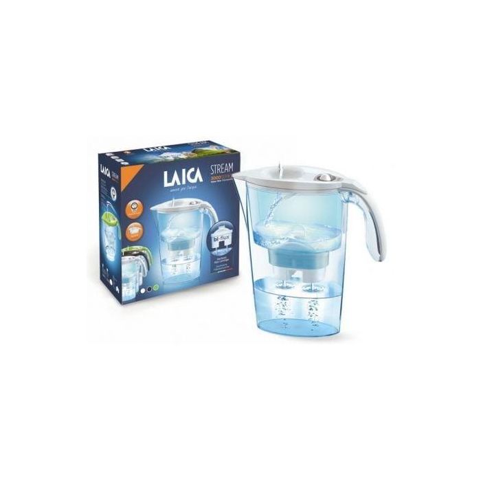 Laica J9047W2 Jarra Filtrante Agua Stream Line Blanca 2.3L Total / 1.2L Filtrada + 3 Filtros BI-FLUX. Fabricada en Italia. 1