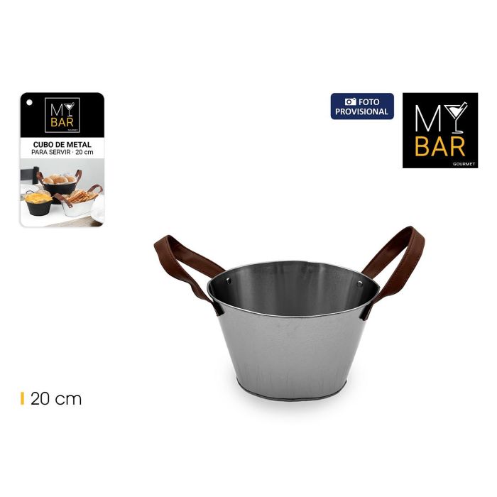 Inde Cubo Metal Oval con Asas de Piel Grey 20 cm My Bar (12 Unidades) Inde Cubo Metal Oval con Asas de Piel Grey 20 cm My Bar (12 Unidades)