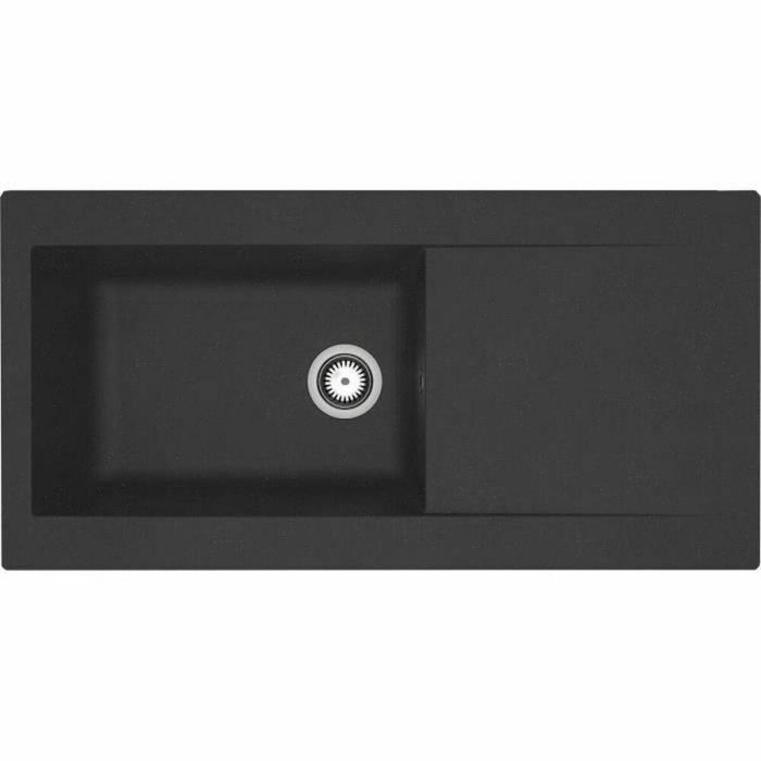 Stradour LIERRA 1C 1000 Fregadero empotrado de Resina Negro 1 cubeta grande 100x50 cm desagüe incluido - Fabricación francesa