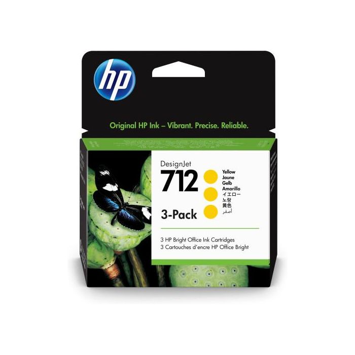 HP DesignJet T200/T600, 3 Pack Cartuchos Amarillo 712