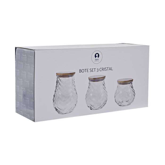 DKD Home Decor Bote Cocina Cristal Bambú Transparente Natural Set 3 Piezas 13 x 19.5 x 13 cm 3