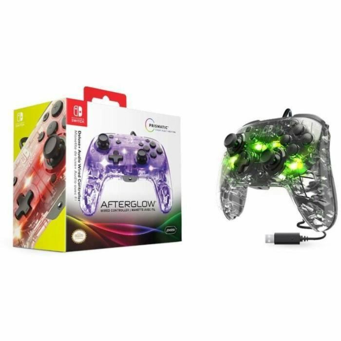 PDP Controlador Prismatic Afterglow con Cable para Nintendo Switch, Iluminación LED, Audio y Chat 3.5mm, Controles Integrados 21