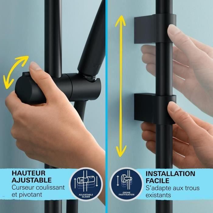 Set de ducha con rociador de 2 chorros, barra de 60 cm y flexo de 1,75 m - GROHE Vitalio Start 110 279482431 - Ahorro de agua - Negro mate 5 Set de ducha con rociador de 2 chorros, barra de 60 cm y flexo de 1,75 m - GROHE Vitalio Start 110 279482431 - Ahorro de agua - Negro mate 5