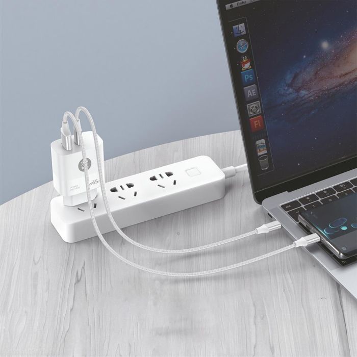 Cargador de Pared + Cable USB-C Tech One Tech TEC2273 Blanco 65 W 2 Cargador de Pared + Cable USB-C Tech One Tech TEC2273 Blanco 65 W 2
