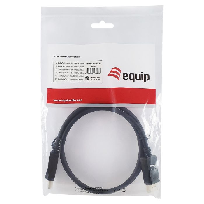 EQUIP Cable DisplayPort 2.1 119271, 1m, Macho a Macho, Negro, Soporta 16K/60Hz y 40Gbps 4