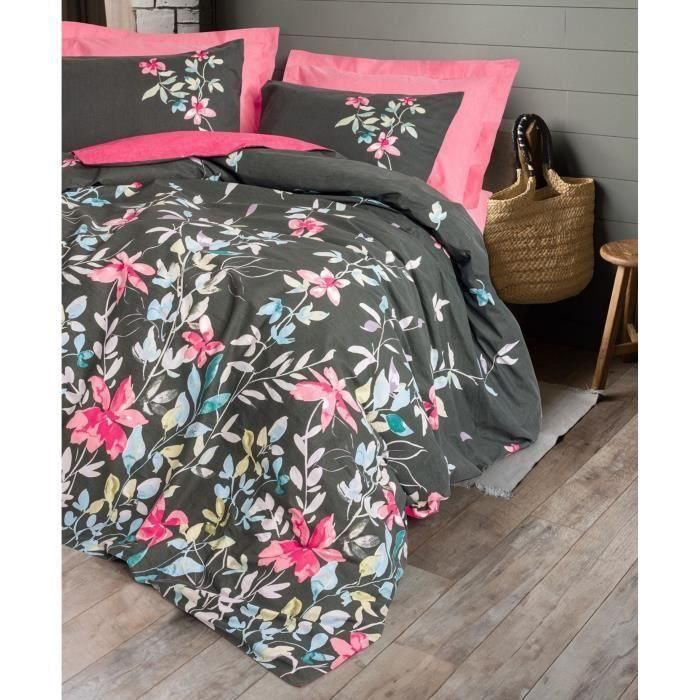 Juego de cama - 1 funda nórdica 220x240 cm + 2 fundas de almohada 60x60 cm - 100% algodón - Rosa 2 Juego de cama - 1 funda nórdica 220x240 cm + 2 fundas de almohada 60x60 cm - 100% algodón - Rosa 2