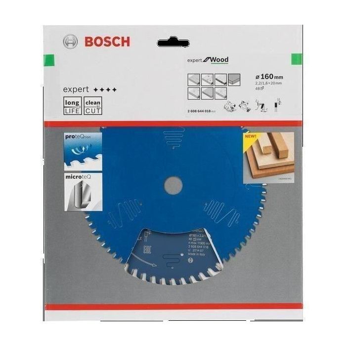 Bosch Hoja de sierra circular Expert para madera, 160 mm diámetro, 20 mm perforación, 2,2 mm grosor, 48 dientes 1
