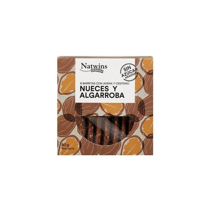 NATWINS Barritas de Nueces y Algarroba con Avena y Sésamo 80g - Sin Azúcar Añadido