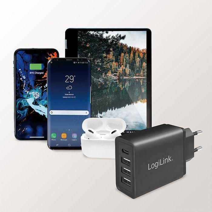 LogiLink USB WALL CHARGER 3x USB-AF & 1x USB-CF 27W 3 LogiLink USB WALL CHARGER 3x USB-AF & 1x USB-CF 27W 3