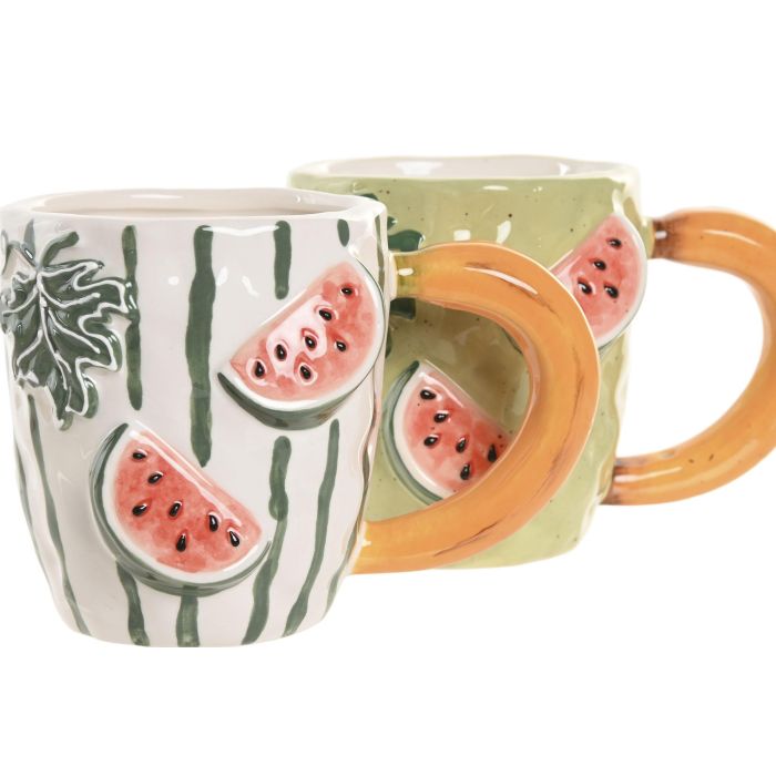 Mug Mediterraneo DKD Home Decor Verde Rojo 9.5 x 10.3 x 15 cm (4 Unidades) 1