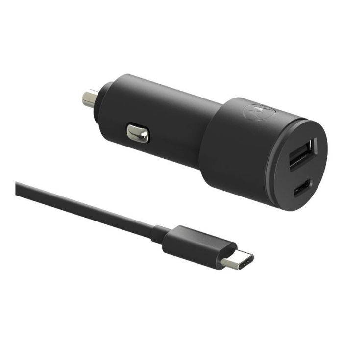 Motorola Cargador Coche 1 USB-A + 1 USB-C 45W con Cable USB-C a USB-C Negro