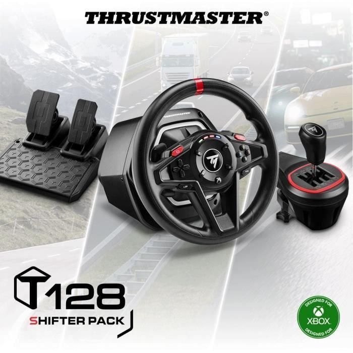 Thrustmaster Volante T128 + Palanca TH8S Hybrid Force Feedback, Pack para PC y Xbox Series X/S