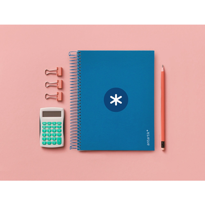 Antartik Cuaderno espiral A5 120h 90 gr cuadro 5mm 5 bandas6 taladros tapa forrada azul oscuro 9