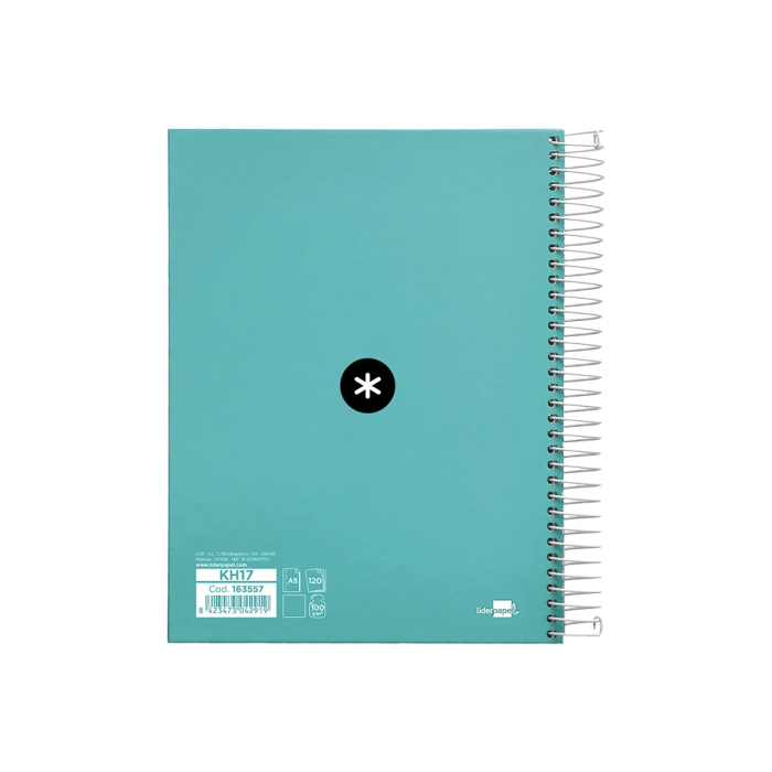 Antartik Cuaderno Espiral A5 Micro, 120 Hojas 90gr Liso, 5 Bandas, 6 Taladros, Color Menta 2