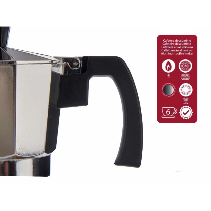 Cafetera Aluminio 6 Tazas Con Asa Kinvara 18X19CM (12 Unidades) 3 Cafetera Aluminio 6 Tazas Con Asa Kinvara 18X19CM (12 Unidades) 3