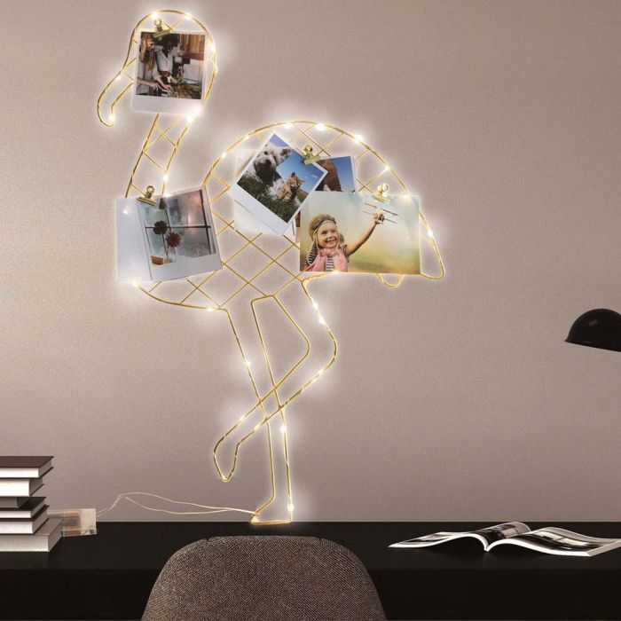 Home Deco Factory Portafotos Flamenco con Pinzas e Iluminación LED para Colgar o Apoyar Recuerdos Decoración 3