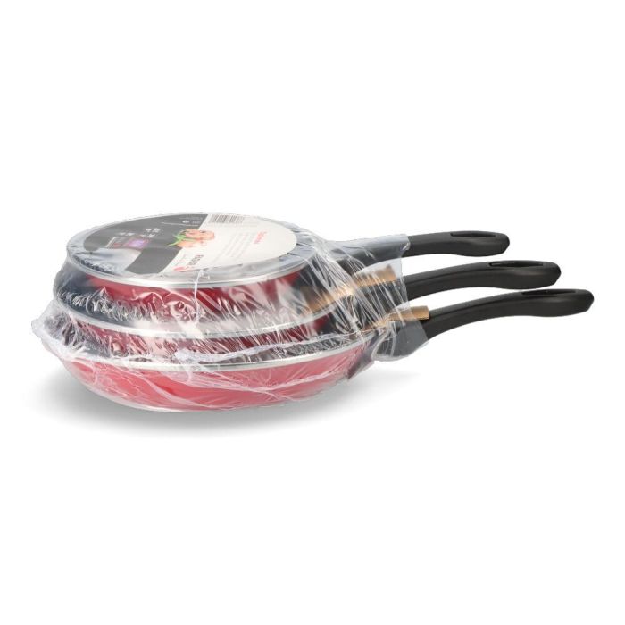 Fagor Set 3 Sartenes Optimax Rojo Mate Ø20 Ø24 Ø28 cm Acero Esmaltado Antiadherente Mango Baquelita Inducción 2