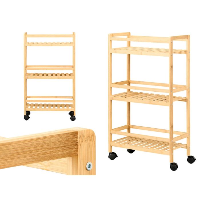 Kinvara Carro de Cocina de 3 Niveles Estrecho - Bambú y Plástico - 45 x 22 x 80 cm