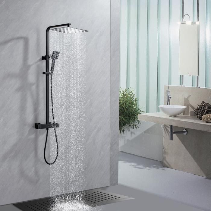 Oceanic Columna de ducha termostática cuerpo frío Rociador cuadrado 30x30 cm y teleducha cuadrada regulable en altura Negro mate 4 Oceanic Columna de ducha termostática cuerpo frío Rociador cuadrado 30x30 cm y teleducha cuadrada regulable en altura Negro mate 4