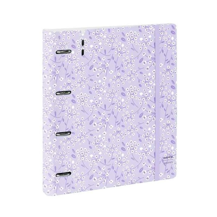 Carpeta Con Recambio Safta Din A4 Cuadro 5 mm Polipropileno Foam 4 Anillas 35 mm Estampados Floral Lila 8