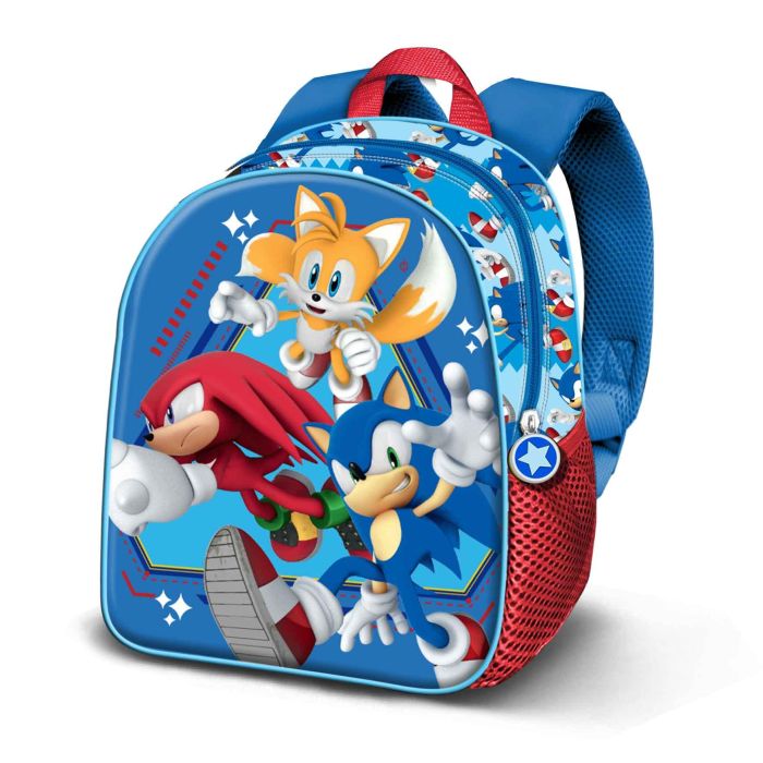 Sonic The Hedgehog Mochila 3D Elite Heroes Preescolar Azul 10x25x30cm - Diseño Relieve Frontal y Bolsillo Lateral