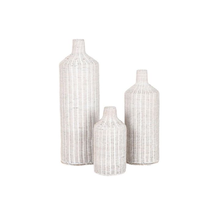 DKD Home Decor Jarrón Urban Decorativo de Pie - Set de 3 Jarrones de Ratán y Metal en Blanco Roto, 25x25x80 cm 1 DKD Home Decor Jarrón Urban Decorativo de Pie - Set de 3 Jarrones de Ratán y Metal en Blanco Roto, 25x25x80 cm 1