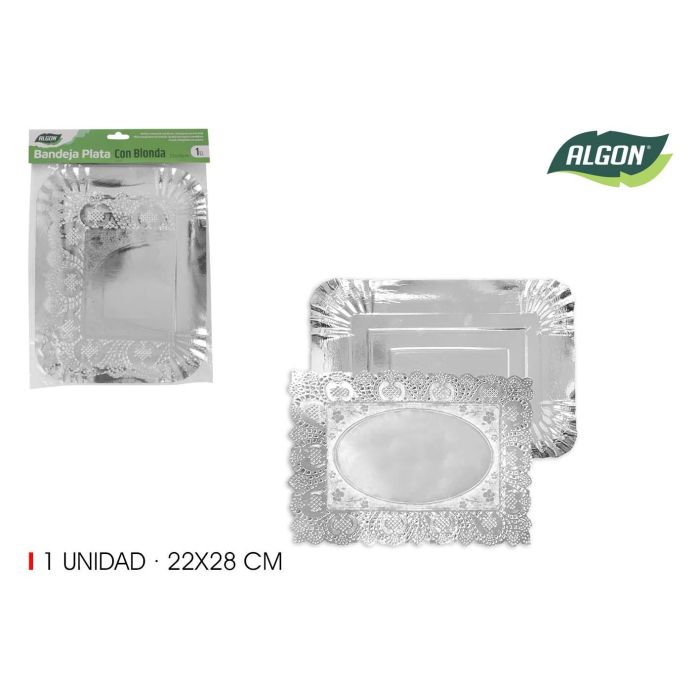 Bandeja Plata Rectangular y Blonda 22x28 cm - Algon (48 Unidades) Bandeja Plata Rectangular y Blonda 22x28 cm - Algon (48 Unidades)