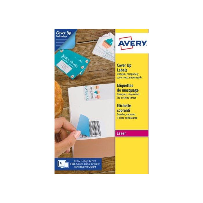 Avery Etiquetas adhesivas cubrientes permanentes 63,5x38,1 mm para impresora láser/ink-jet, blancas, caja 525 unidades, papel FSC