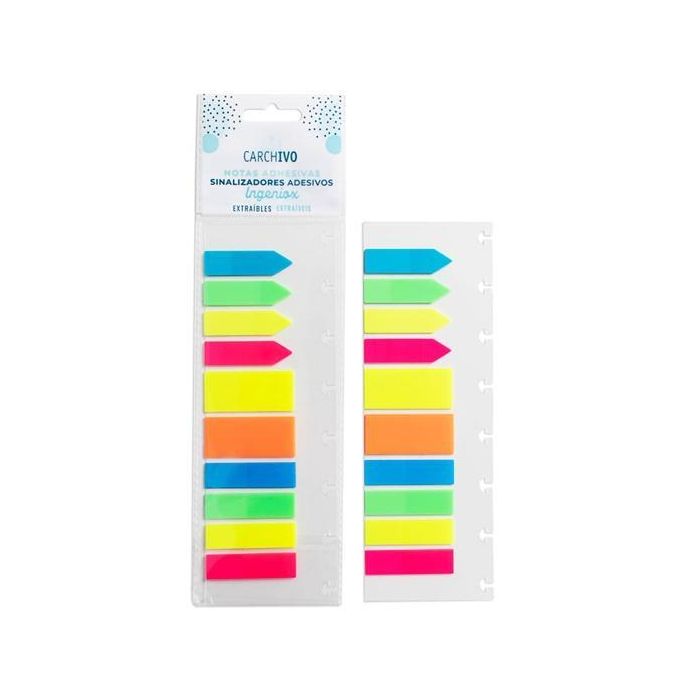 Carchivo Notas Adhesivas Ingeniox de Polipropileno Translúcido Colores Neón 10x20 mm con Base de Plástico