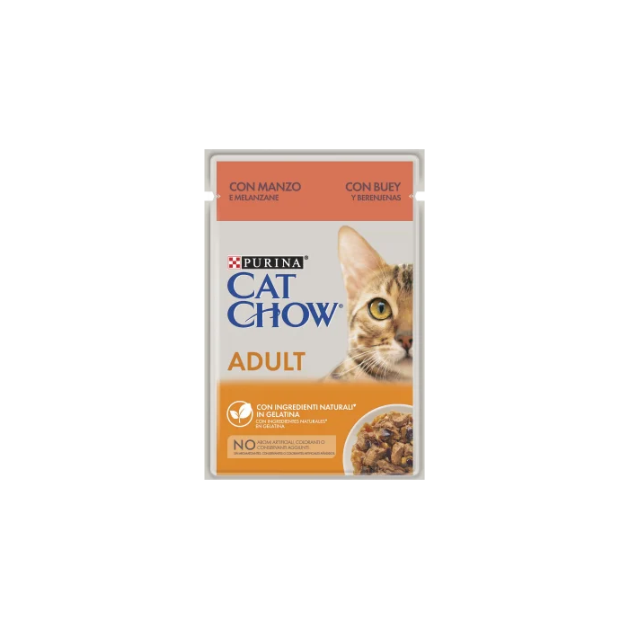 Purina Cat Chow Feline Adulto Ternera y Berenjena Pack 26 sobres x 85 gr