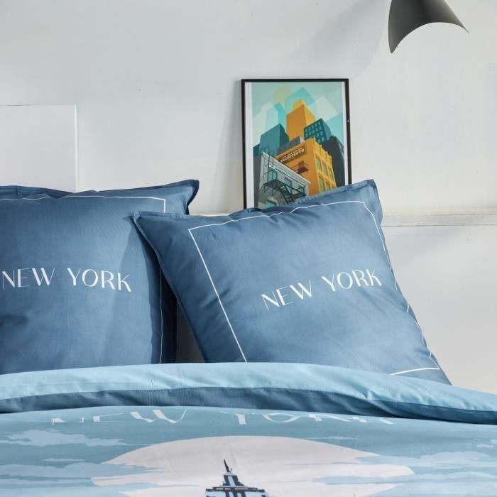 Juego de cama - HOY - JAVA - 2 personas - 240x220 cm - Algodón - Estampado New York - Azul 3 Juego de cama - HOY - JAVA - 2 personas - 240x220 cm - Algodón - Estampado New York - Azul 3