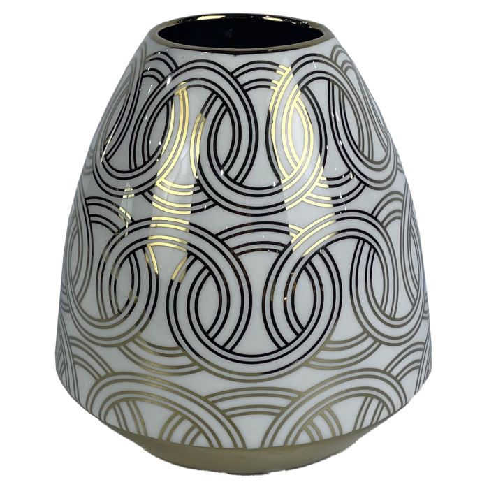 DKD Home Decor Elegante Jarrón Decorativo Oriental de Porcelana Blanco Dorado para el Hogar, 16x18x16 cm