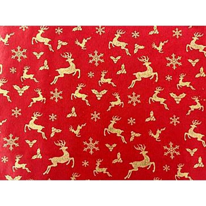 Rollo de papel de regalo renos, formato tienda, color rojo, 70 cm x 50 m